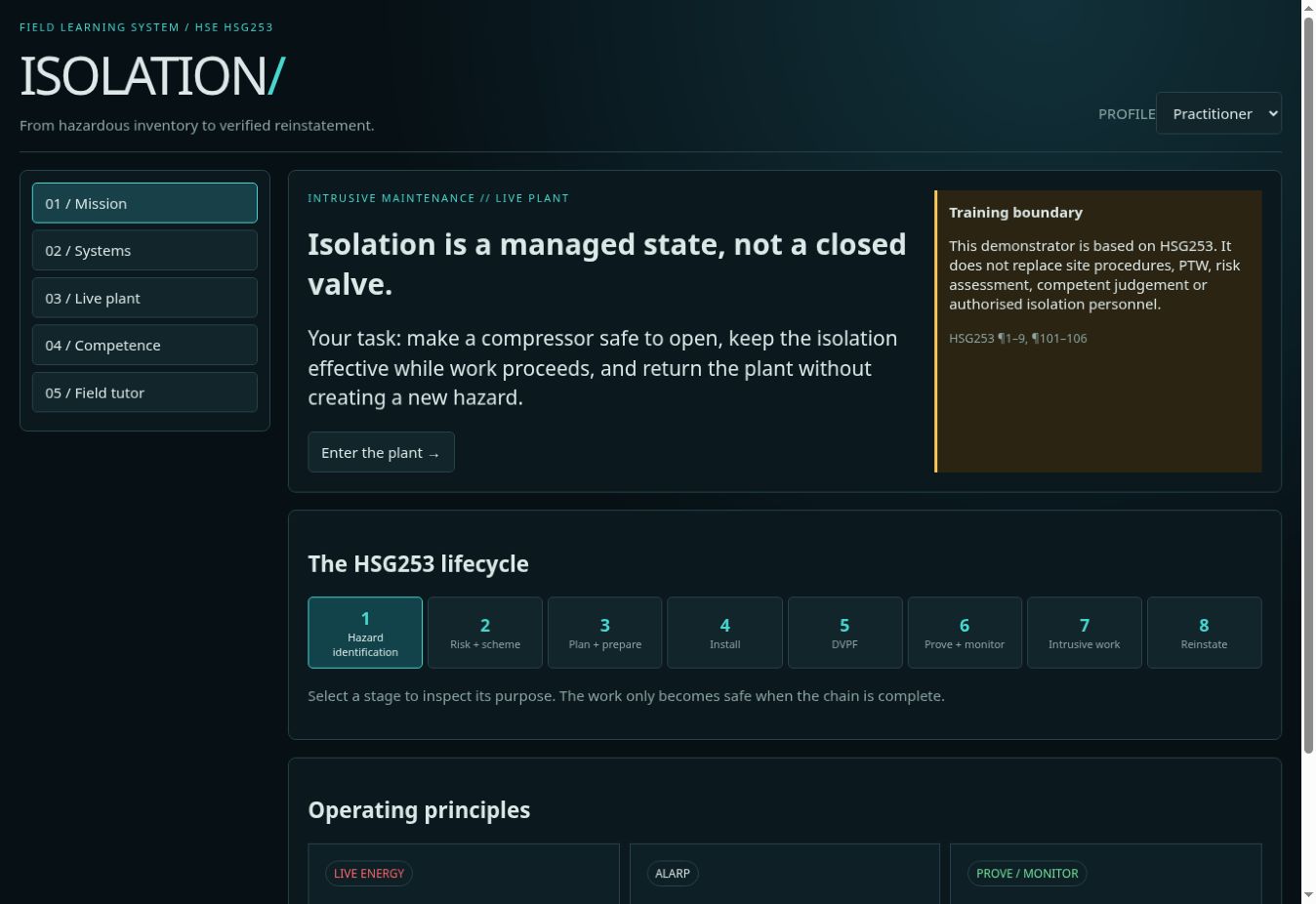 Perplexity HSG253 training application start screen