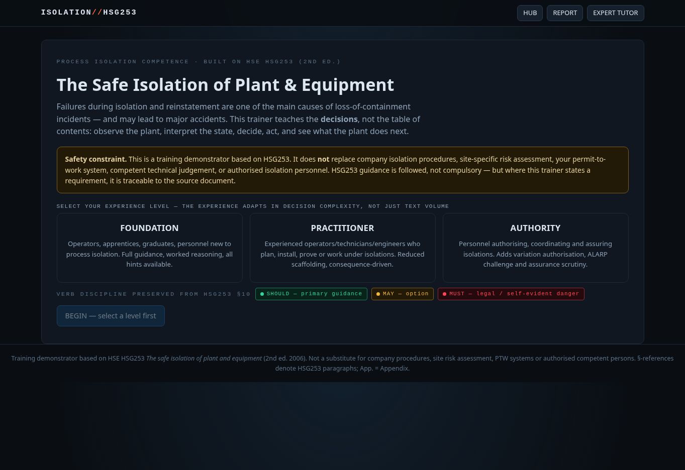 Qwen HSG253 training application start screen
